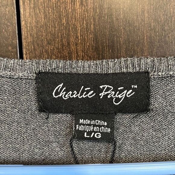 NWT Charlie Paige Gray Black Long Sleeve Sweater Dress Large - Picture 4 of 7